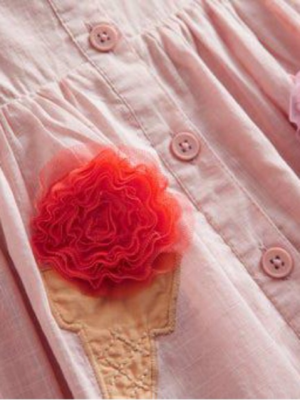 Mini Boden Ice Cream Button Embroidered Appliqué Summer Blush Pink Strap Dress - Picture 2 of 15